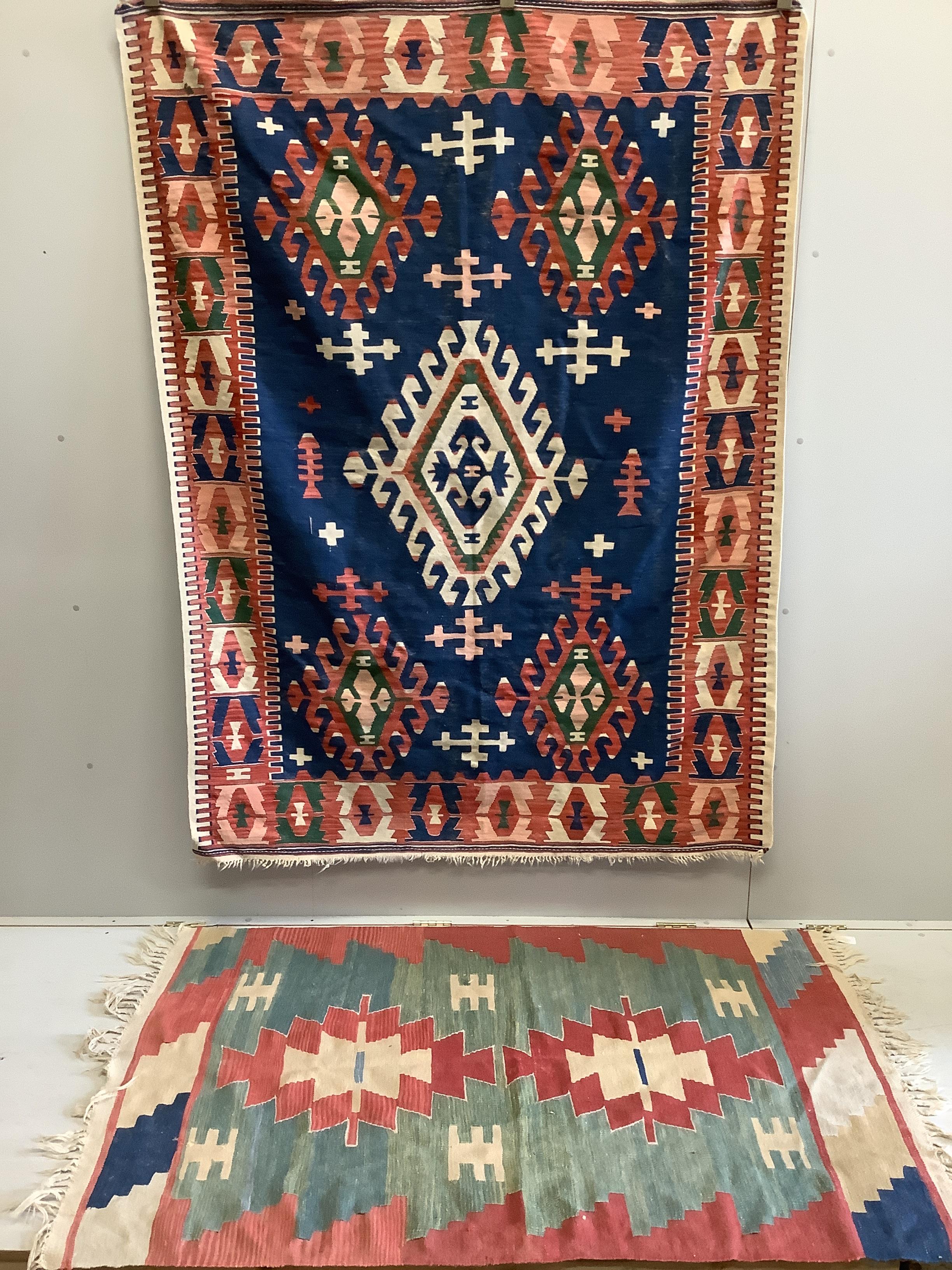 Two Kilim polychrome flatweave rugs, larger approx. 200 x 160cm